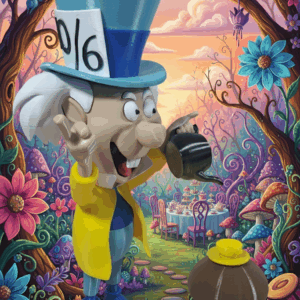 Hora do Chá com o Chapeleiro – Escultura 3D Fantástica