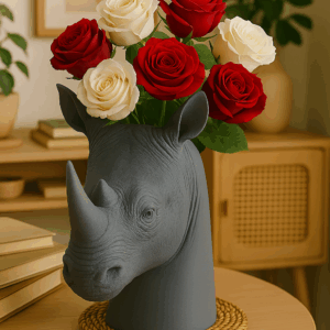 Vaso Escultura Rinoceronte em 3D - Decoração Minimalista