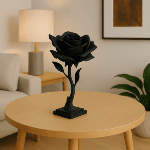 Rosa Negra -Flor Decorativa 3D Preto Fosco
