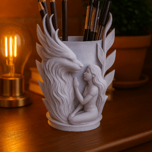 Porta-Canetas 3D “Guardião da Inspiração” – Design Artístico